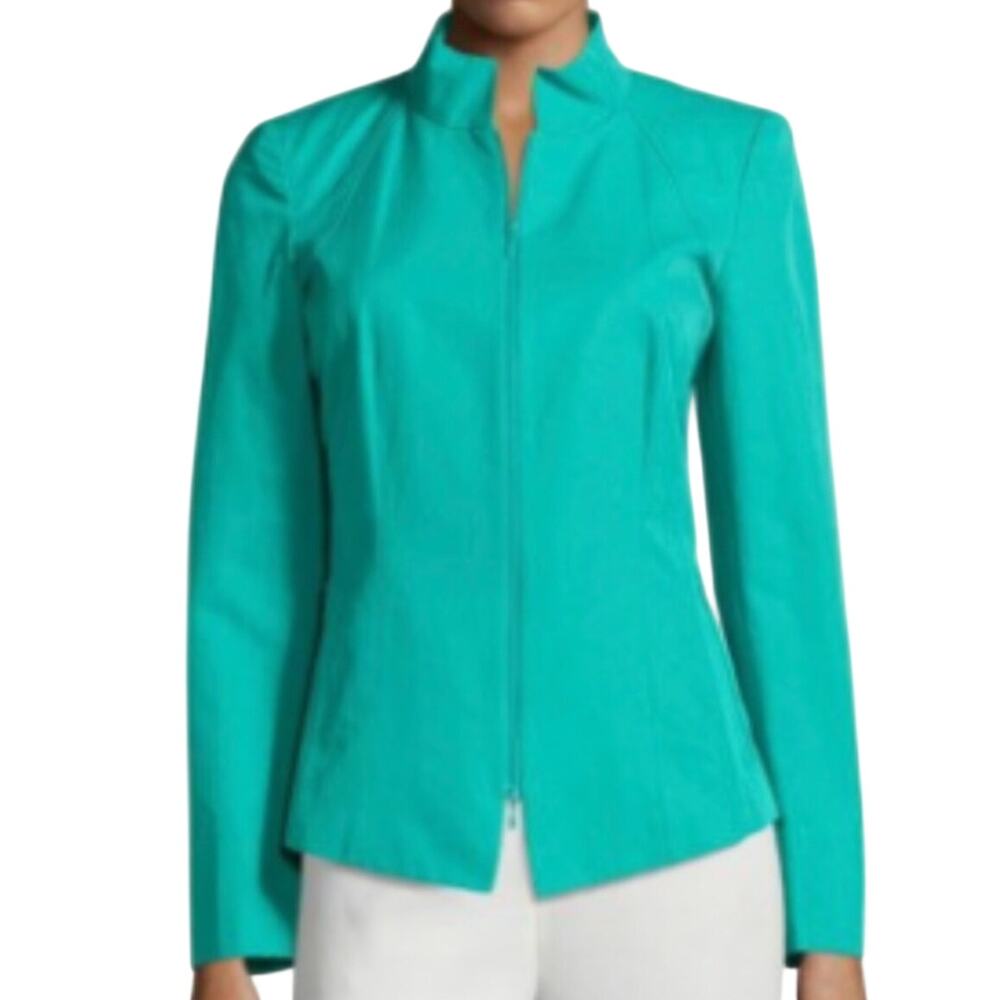 Lafayette 148 NY Womens Teal Kerry Zip Front Blouse Size 6